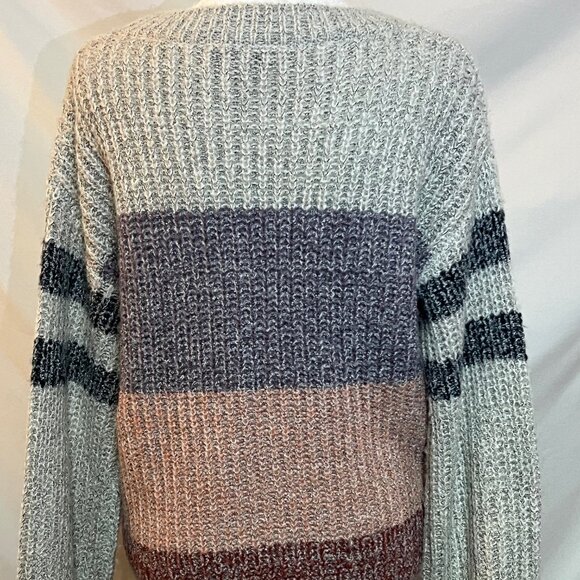Heartloom Long Sleeve Knit sweater Medium Gray Mauve peach stripe - Picture 4 of 12